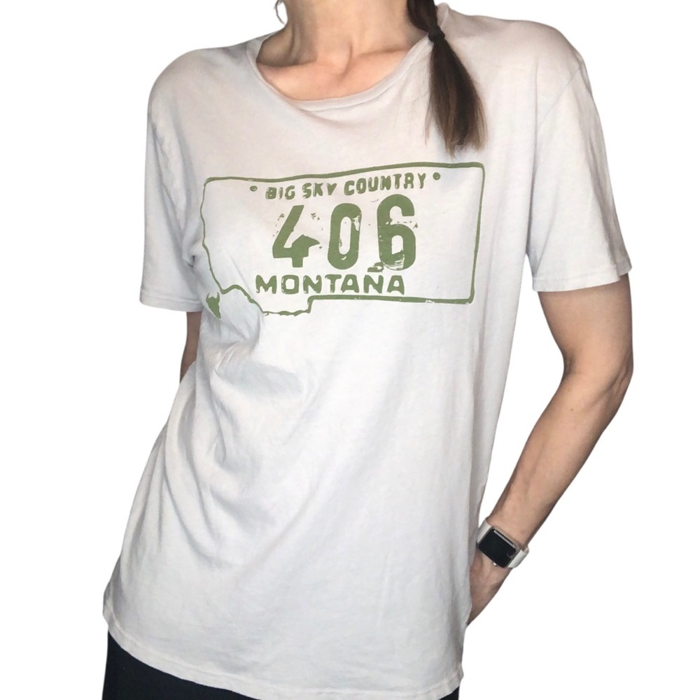 Big Sky Country 406 Montana T Shirt Sz S USA Missoula Printed Graphic Tee Casual